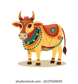 Vaca Qurbani maravilhosamente decorada com ornamentos coloridos Celebração Eid al Adha