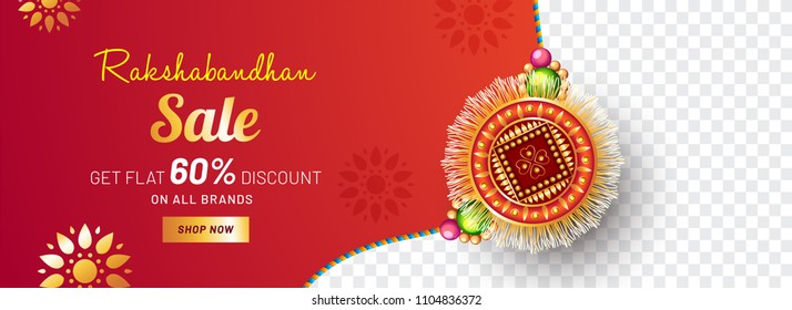 Beautifully decorated Rakhi, Indian brother and sister festival Raksha Bandhan concept. Sale promotion banner design. Beautifully decorated Rakhi, Indian brother and sister festival Raksha Bandhan concept. Sale promotion banner design.