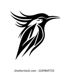 Logo de un ave blanca y negra bellamente diseñado. Bien por la tipografía.