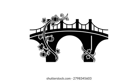 Beautifully designed bridge icon featuring autumn pumpkins and vines, perfect for seasonal branding, municipal park logos, or Thanksgiving event themes.