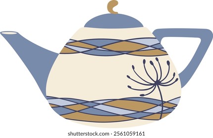 Beautifully designed ceramic teapot with a floral and wavy pattern evokes the warmth and comfort of teatime, perfect for enjoying a relaxing cup of tea