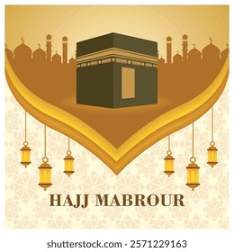 A beautifully designed festive graphic featuring the Kaaba, golden motifs, and decorative lamps, symbolizing the Hajj pilgrimage and spiritual connection during Eid celebrations. 