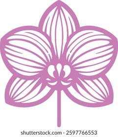 A beautifully designed floral logo featuring an orchid-inspired flower in a delicate line-art style. The symmetrical pattern and soft purple hue create an elegant and sophisticated look