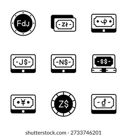Wunderschön gestaltete Glyphensymbole Satz von Währung und Finanzen in modernem Stil