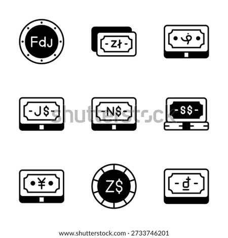 Beautifully designed glyph icons set of currency and finance in modern style