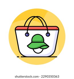 un icono de la bolsa de playa de diseño bonito muestra una bolsa o tote que se utiliza para transportar productos básicos a la playa como protector solar, toallas y aperitivos