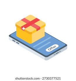 A beautifully designed isometric icon of ecommerce gift promotion