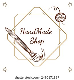 A beautifully designed logo for a handmade craft store, featuring a paintbrush and sewing icon in an elegant style