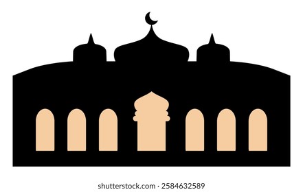 Beautifully designed mosque silhouette featuring domes and arched windows, symbolizing cultural heritage and tranquility.