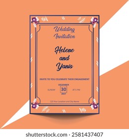 A beautifully designed orange wedding invitation card adorned with intricate floral patterns, ideal for a special occasion.