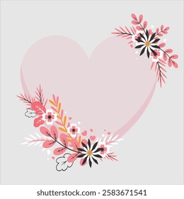 A beautifully designed pink heart adorned with elegant floral arrangements on a soft pink background. love-themed designs, greeting cards, or Valentine's Day celebrations