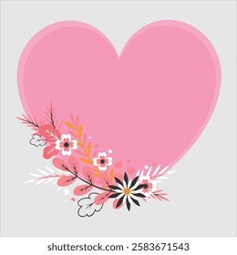 A beautifully designed pink heart adorned with elegant floral arrangements on a soft pink background. love-themed designs, greeting cards, or Valentine's Day celebrations