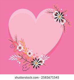 A beautifully designed pink heart adorned with elegant floral arrangements on a soft pink background. love-themed designs, greeting cards, or Valentine's Day celebrations