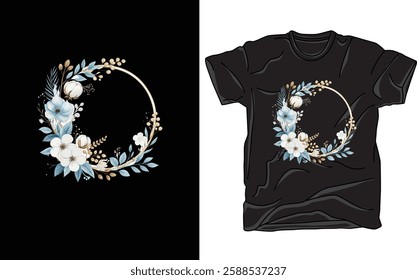 A beautifully designed round floral frame featuring a serene blue moon, perfect for elegant and mystical compositions.