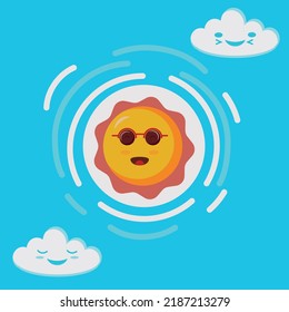 Beautifully designed smiley sun with clouds icon