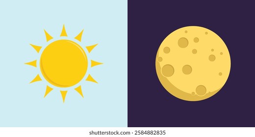 A beautifully designed sun and moon vector illustration, representing the harmony of day and night