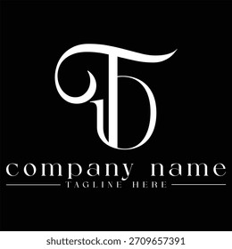 Ein wunderschön gestaltetes TD , DT Monogramm mit geschwungenen Serifenbuchstaben. Ideal für Berater, Premium-Marken, Designer und gehobene Corporate Identity.