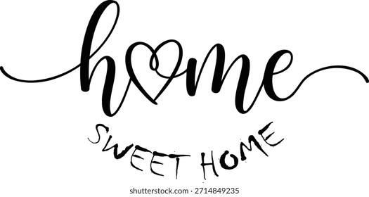 Una representación tipográfica bellamente diseñada de la frase 'hogar dulce hogar' con un símbolo de corazón integrado en la palabra 'hogar', que transmite una sensación de calidez y comodidad.