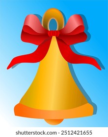 Una Ilustración vectorial bellamente diseñada con una campana dorada adornada con una cinta roja vibrante. perfecto para la tarjeta de Navidad, decoraciones de vacaciones o para encantar sus proyectos visuales