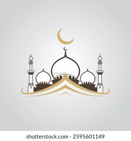 A beautifully designed vector illustration of an Islamic mosque with a crescent moon, ideal for Ramadan and Eid celebrations. Perfect for greeting cards, posters, and social media designs.