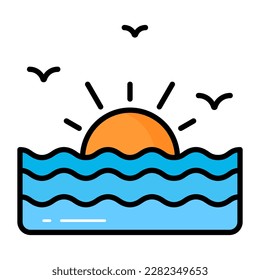 Beautifully designed vector of sunset in trendy style, premium icon