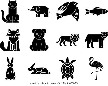 A beautifully designed Wildlife Animal Icon Set featuring various species of animals in a clean and modern style. Perfect for nature-related projects, educational materials, or branding. Each icon is 