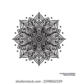 A beautifully detailed black and white mandala design featuring symmetrical floral and geometric patterns. This intricate artwork is perfect for use in tattoo designs, T-shirt prints, wall art, or med