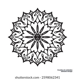 A beautifully detailed black and white mandala design featuring symmetrical floral and geometric patterns. This intricate artwork is perfect for use in tattoo designs, T-shirt prints, wall art, or med