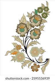 A beautifully detailed floral illustration featuring earthy brown flowers and elegant foliage. This vintage-inspired design captures the essence of rustic charm and traditional craftsmanship.