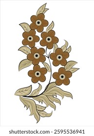 A beautifully detailed floral illustration featuring earthy brown flowers and elegant foliage. This vintage-inspired design captures the essence of rustic charm and traditional craftsmanship.