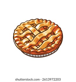 A beautifully detailed illustration of a classic apple pie, highlighting its flaky crust and spiced apple filling.
