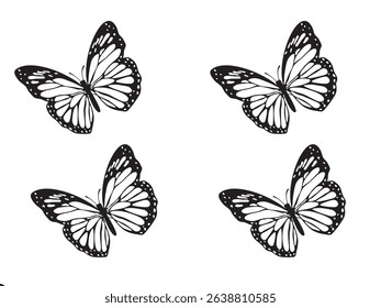 Beautifully detailed illustration featuring four identical butterflies arranged symmetrically. Perfect for nature-themed designs, pattern creation, stationery, and decorative projects. Ideal for brand