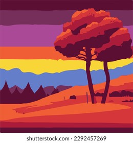 Beautifully detailed landscape line drawing