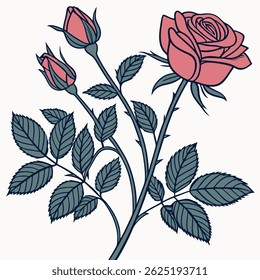A beautifully detailed red rose vector illustration with clean lines and vibrant colors. Ideal for romantic themes, love cards, floral branding, wedding invitations, and Valentine’s Day artwork.