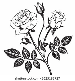 A beautifully detailed red rose vector illustration with clean lines and vibrant colors. Ideal for romantic themes, love cards, floral branding, wedding invitations, and Valentine’s Day artwork.
