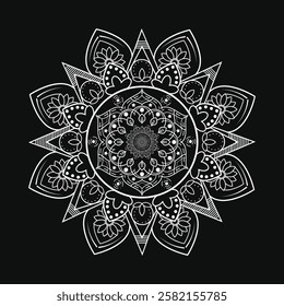 Beautifully Detailed Symmetrical Mandala with Floral and Geometric Element, line art vector design.