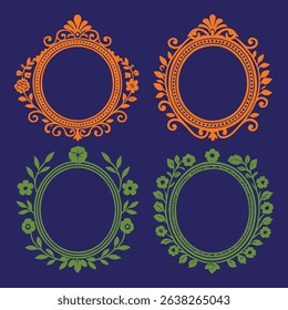 A beautifully detailed vector set of ornamental oval frames, each designed with artistic scrollwork and vibrant colors for classic elegance.