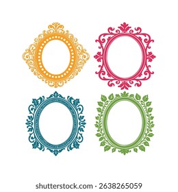 A beautifully detailed vector set of ornamental oval frames, each designed with artistic scrollwork and vibrant colors for classic elegance.