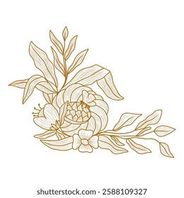 A beautifully drawn floral corner design with intricate lines, perfect for home decor and artistic projects. Elegant Floral Line Art for Decoration.