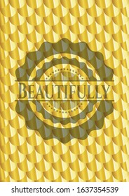 Beautifully gold emblem or badge. Scales pattern. Vector Illustration. Detailed.