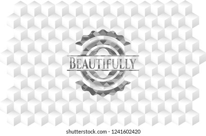 Beautifully grey emblem with cube white background