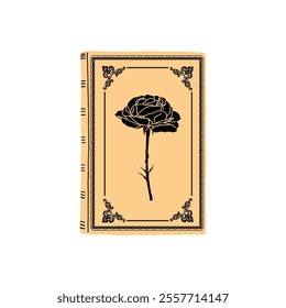 A beautifully hand-drawn vintage book cover featuring a black rose illustration and intricate ornate details. Perfect for classic, romantic, and artistic design projects in print and digital media.