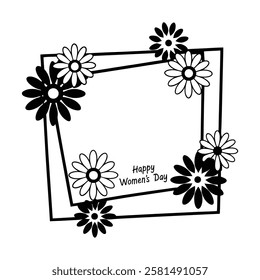 beautifully hand-drawn women's day floral frame with a vintage touch. perfect for greeting cards, invitations, and elegant designs. high-quality vector illustration.