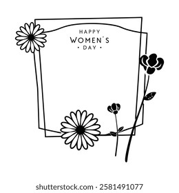 beautifully hand-drawn women's day floral frame with a vintage touch. perfect for greeting cards, invitations, and elegant designs. high-quality vector illustration.