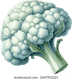 A beautifully hand-painted watercolor vector illustration of a fresh, organic cauliflower

