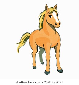 A beautifully illustrated cartoon horse in a hand drawn vector style, perfect for equestrian themed designs and farm related content.