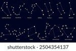 A beautifully illustrated constellation map showcasing the 13 zodiac signs, including Aries, Capricorn, Gemini, and the rare Ophiuchus. Perfect for astrology enthusiasts and stargazers alike.