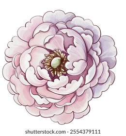 Uma representação belamente ilustrada e delicada de uma flor de peônia rosa que exala elegância artística. Flor de rosa. Ilustração de aquarela botânica vintage, isolada. Perfeito para uma variedade de natureza