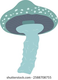 A beautifully illustrated distinct mushroom in a digital vector format. A mystical blue bioluminescent fungi. Perfect for t-shirt designs, stickers, scrapbooking, branding, nature-themed projects, and