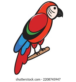 Beautifully  illustrated macaw vector sitting on a wooden tree branch